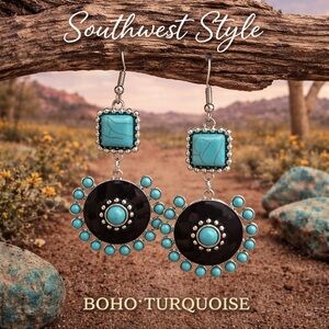 paparazzi Turquoise and Black Southwest Boho Drop Earrings